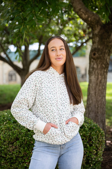 1897 Active Ditsy Floral Hoodie for Women in Ivory
