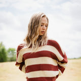 La Miel Striped Waffle Sweater for Women in Red Bean