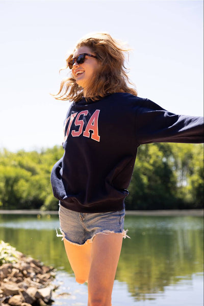 1897 Active Embroidered USA Sweatshirt for Women in Deep Navy