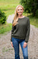 Drop Shoulder Waffle Sweater for Women in Green