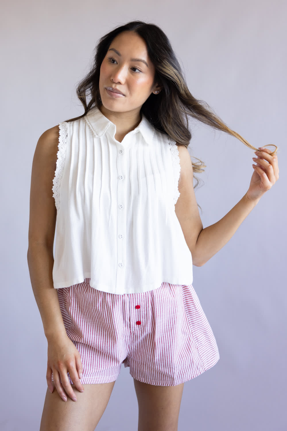 Striped Boxer Shorts for Women in Red