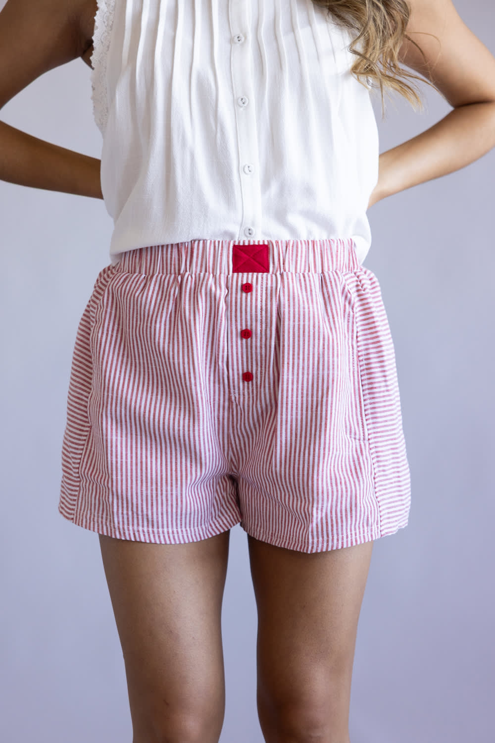 Striped Boxer Shorts for Women in Red