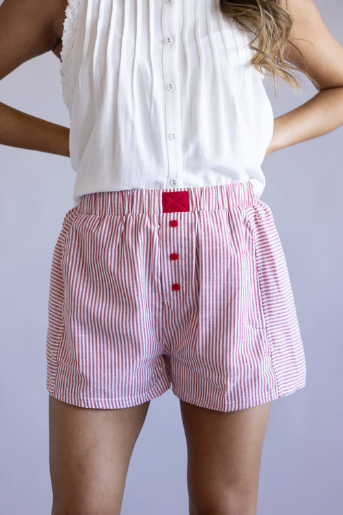 Striped Boxer Shorts for Women in Red