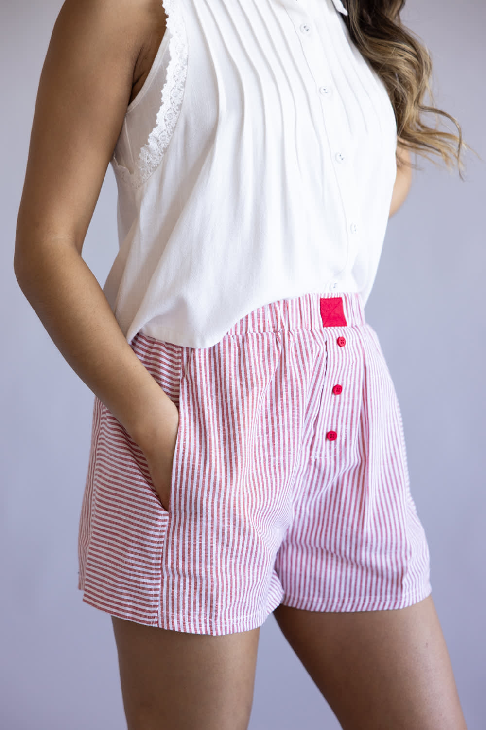 Striped Boxer Shorts for Women in Red