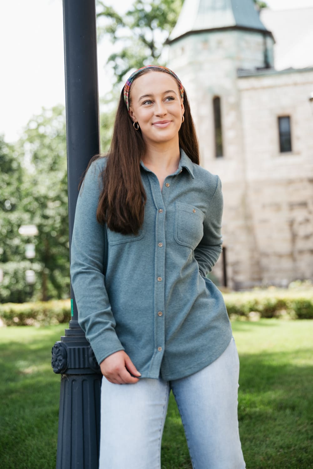 Thread & Supply Lewis Soft Luxe Button Up Shirt for Women in Spruce Heather