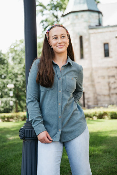 Thread & Supply Lewis Soft Luxe Button Up Shirt for Women in Spruce Heather