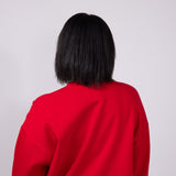  1897 Active Merry Script Embroidered Fleece Sweatshirt for Women in Red