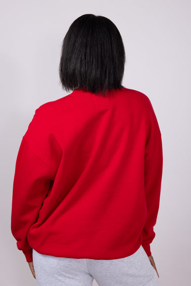  1897 Active Merry Script Embroidered Fleece Sweatshirt for Women in Red