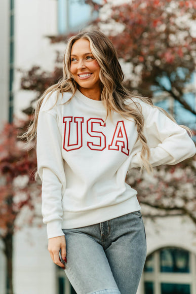 1897 Active USA Graphic Fleece Sweatshirt for Women in Ivory