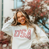 1897 Active USA Embroidered Fleece Sweatshirt for Women in Ivory