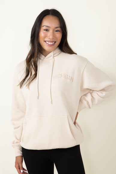 1897 Active Michigan Embroidered Hoodie for Women in Cream