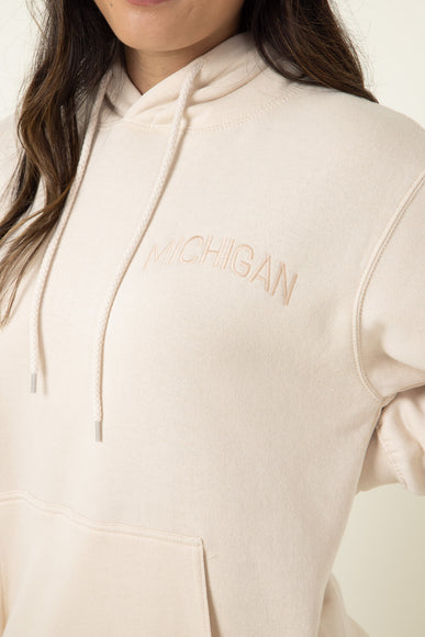 1897 Active Michigan Embroidered Hoodie for Women in Cream