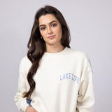 1897 Active Michigan Lake Life Fleece Sweatshirt for Women in Cream/Blue