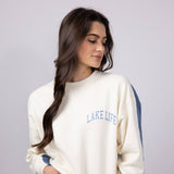 1897 Active Michigan Lake Life Fleece Sweatshirt for Women in Cream/Blue