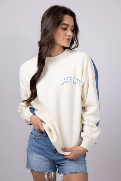 1897 Active Michigan Lake Life Fleece Sweatshirt for Women in Cream/Blue