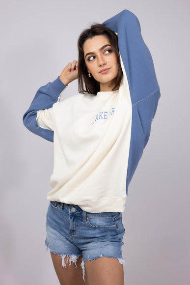 1897 Active Michigan Lake Life Fleece Sweatshirt for Women in Cream/Blue
