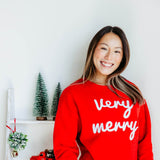 1897 Active Very Merry Patch Embroidered Fleece Sweatshirt for Women in Red