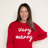 1897 Active Very Merry Patch Embroidered Fleece Sweatshirt for Women in Red