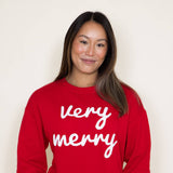 1897 Active Very Merry Patch Embroidered Fleece Sweatshirt for Women in Red