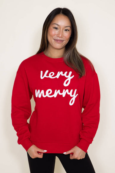 1897 Active Very Merry Patch Embroidered Fleece Sweatshirt for Women in Red