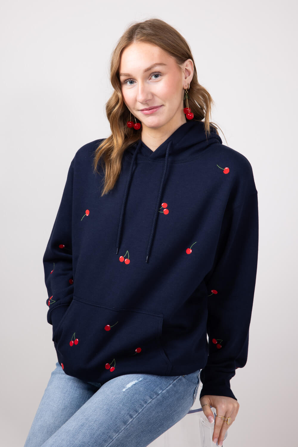 1897 Active Embroidered All Over Print Cherry Hoodie for Women in