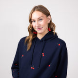 1897 Active All Over Cherry Embroidered Hoodie for Women in Navy
