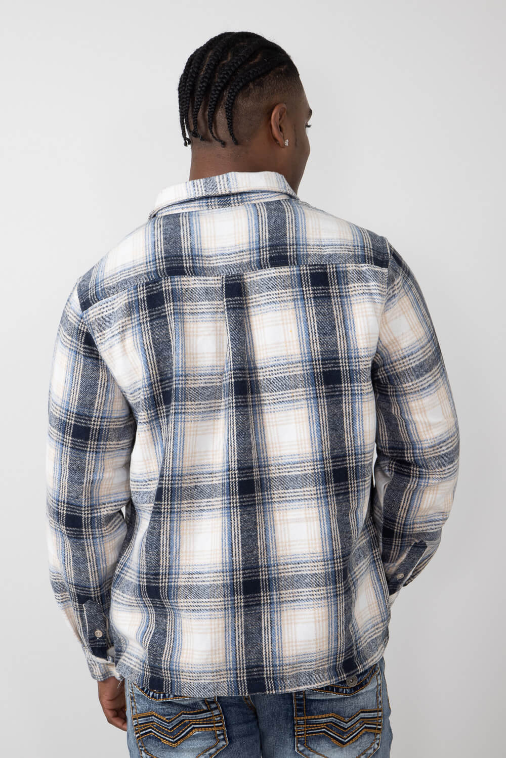 Brooklyn Cloth Heavy Flannel Shacket for Men in Blue/Cream Brooklyn Cloth Heavy Flannel Shacket for Men in Blue/Cream