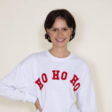 1897 Active HO HO HO Embroidered Fleece Sweatshirt for Women in White
