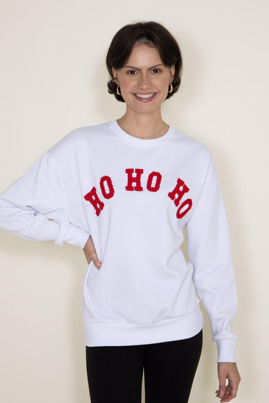 1897 Active HO HO HO Embroidered Fleece Sweatshirt for Women in White