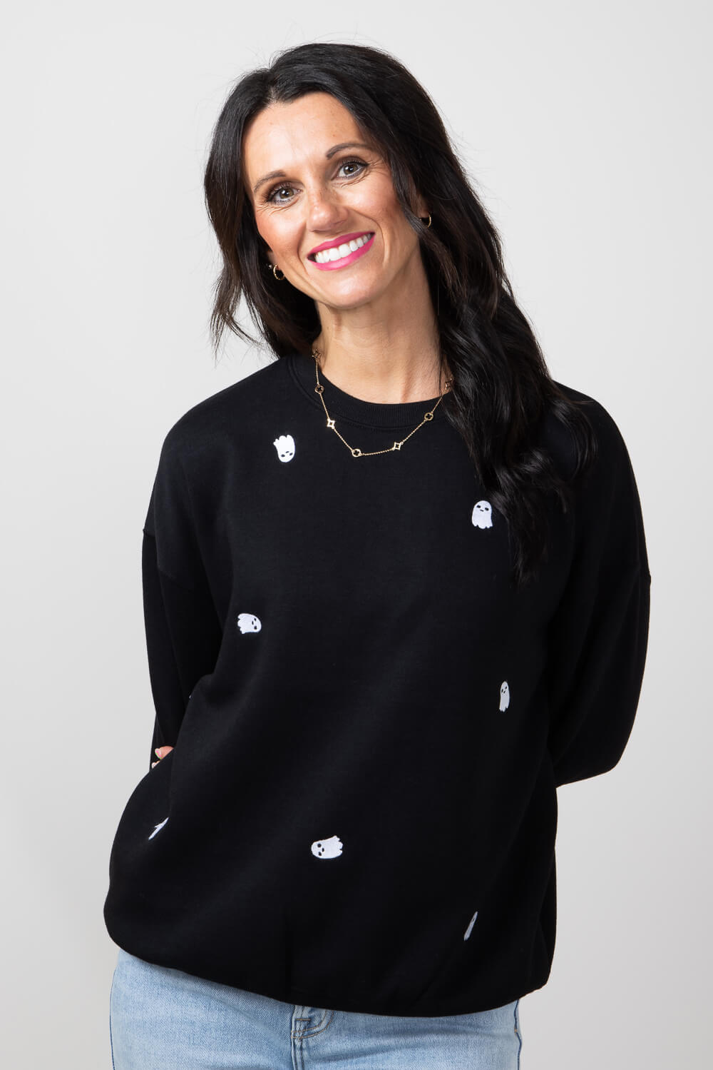 1897 Active Ghost Embroidery Sweatshirt for Women in Black