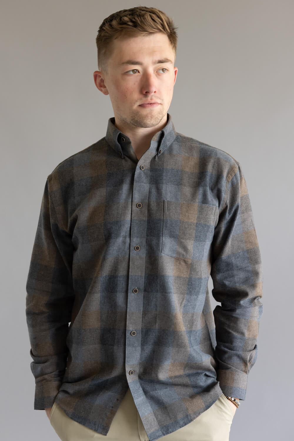 1897 Legends Flannel Shirt for Men in Grey/Brown Plaid 