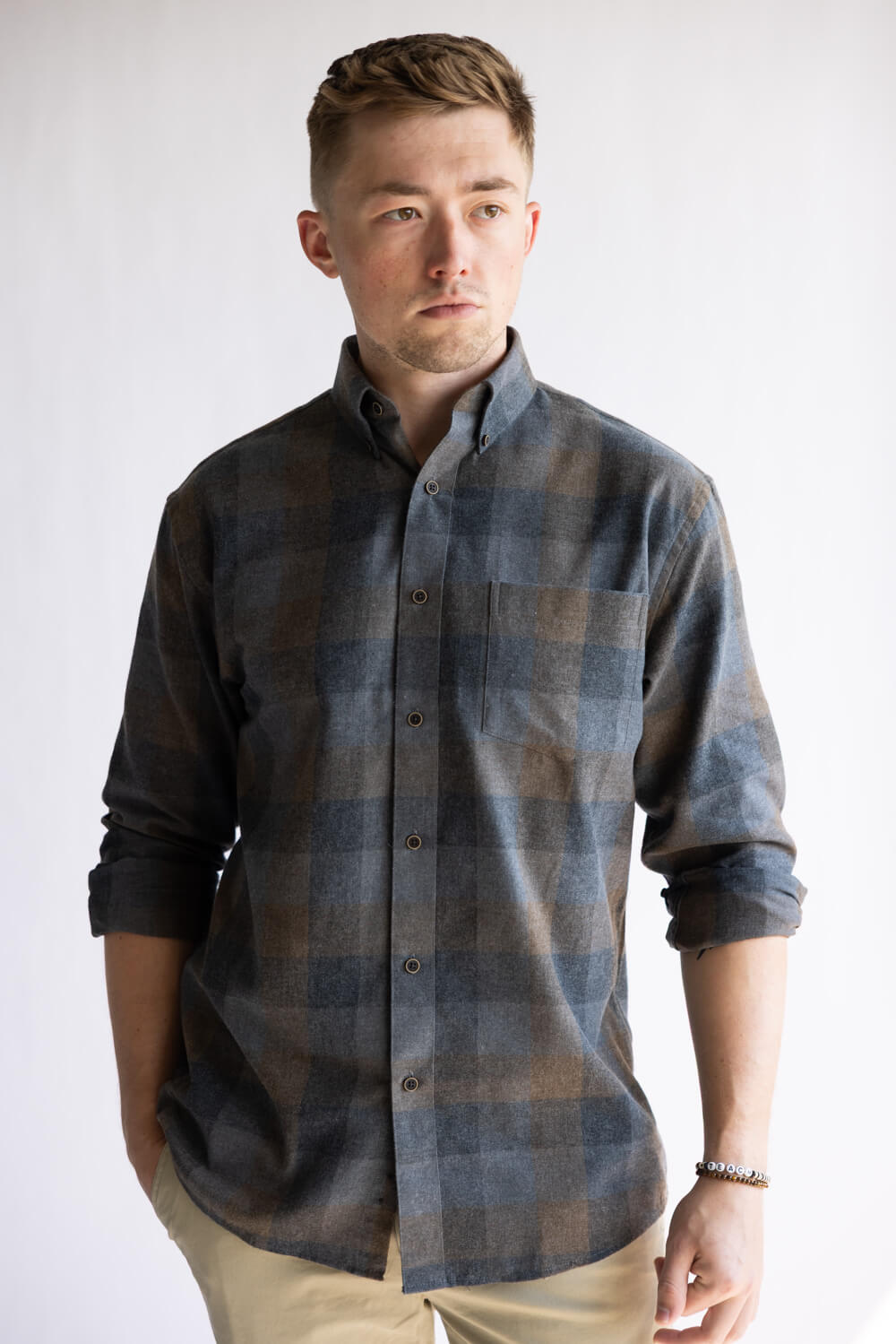 1897 Legends Flannel Shirt for Men in Grey/Brown Plaid 