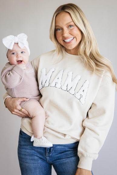 1897 Active Mama Chenille Patch Sweatshirt for Women in Cream