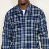Washed Cotton Plaid Flannel Shirt for Men in Blue Olive 