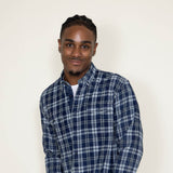 Washed Cotton Plaid Flannel Shirt for Men in Blue Olive 
