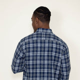 Washed Cotton Plaid Flannel Shirt for Men in Blue Olive 