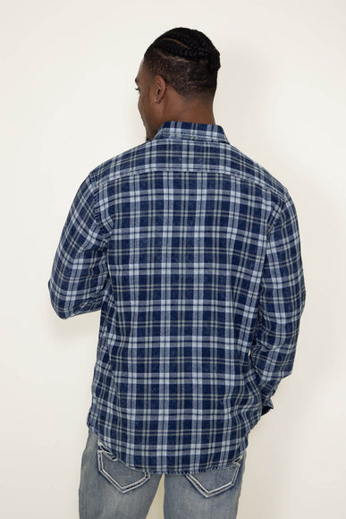 Washed Cotton Plaid Flannel Shirt for Men in Blue Olive 