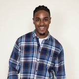 Washed Cotton Plaid Flannel Shirt for Men in Blue Rust 
