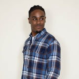 Washed Cotton Plaid Flannel Shirt for Men in Blue Rust 