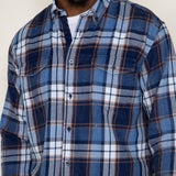 Washed Cotton Plaid Flannel Shirt for Men in Blue Rust 