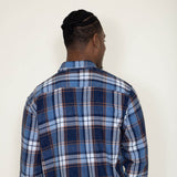 Washed Cotton Plaid Flannel Shirt for Men in Blue Rust 