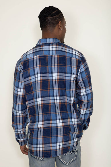 Washed Cotton Plaid Flannel Shirt for Men in Blue Rust 