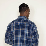 Washed Cotton Plaid Flannel Shirt for Men in Blue Tan