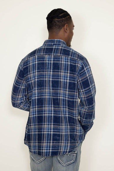 Washed Cotton Plaid Flannel Shirt for Men in Blue Tan