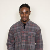Corduroy Reverse Plaid Flannel Shirt for Men in Grey Brown