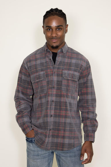 Corduroy Reverse Plaid Flannel Shirt for Men in Grey Brown