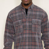 Corduroy Reverse Plaid Flannel Shirt for Men in Grey Brown