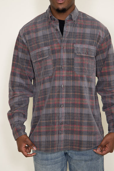 Corduroy Reverse Plaid Flannel Shirt for Men in Grey Brown