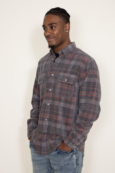 Corduroy Reverse Plaid Flannel Shirt for Men in Grey Brown
