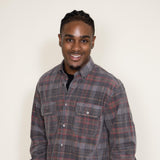 Corduroy Reverse Plaid Flannel Shirt for Men in Grey Brown